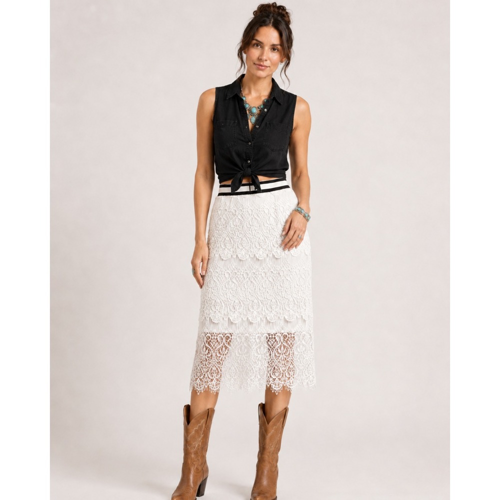 Imi's New Secret Skirt Womens XXS White Lace Crochet Fringe Elastic Waist Lined